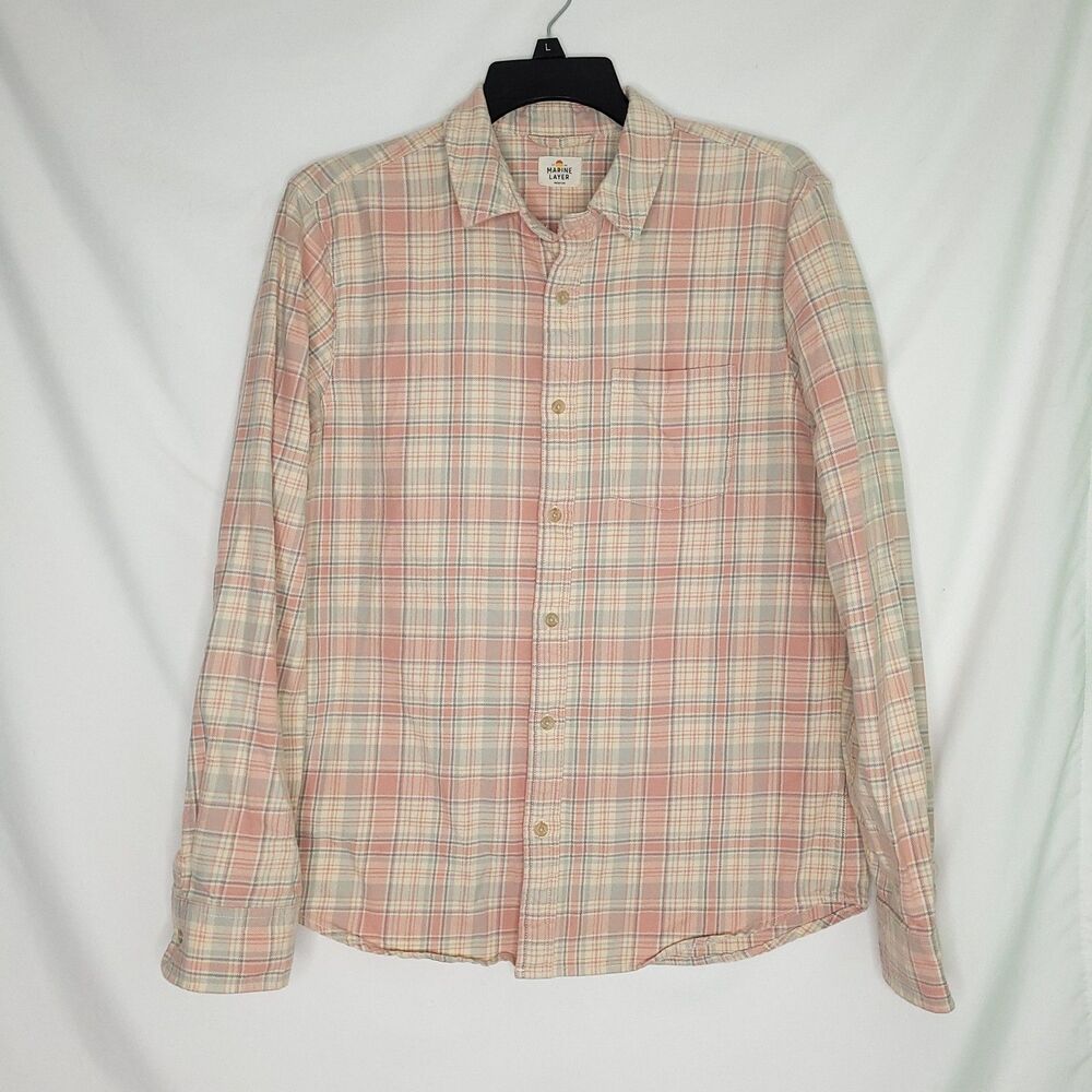 Marine Layer Men's Medium Plaid Flannel Cotton Button-Up Long Sleeve Shirt